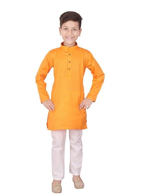 pro-ethic style developer kids orange & white printed full sleeves kurta with pyjamas
