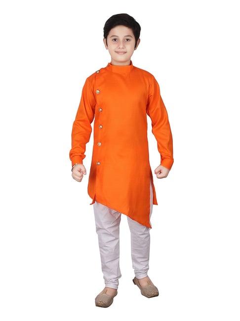 pro-ethic style developer kids orange & white solid full sleeves kurta with pyjamas