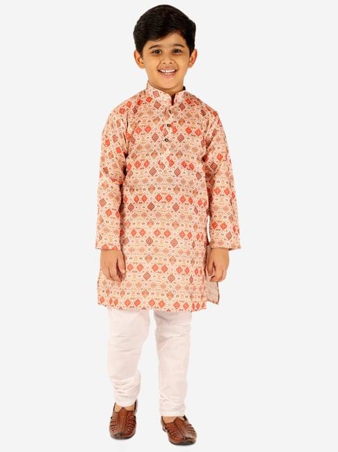 pro-ethic style developer kids orange printed full sleeves kurta with pyjamas