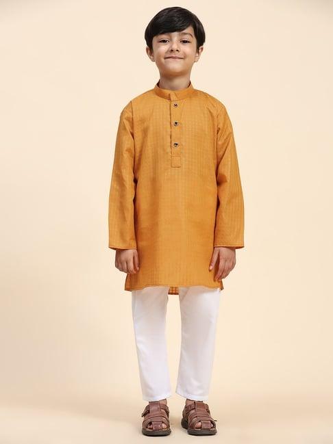 pro-ethic style developer kids orange self design full sleeves kurta with pyjamas