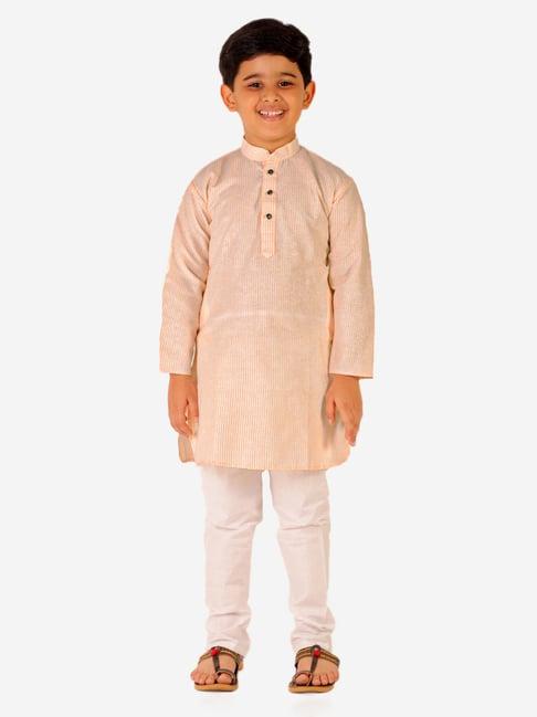 pro-ethic style developer kids peach & white striped full sleeves kurta with pyjamas