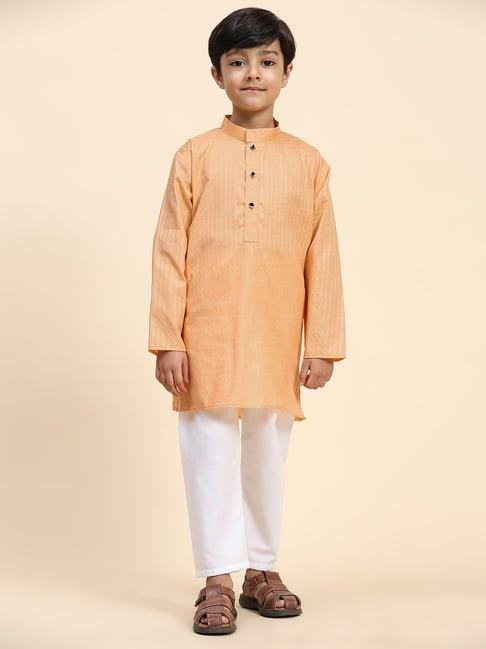 pro-ethic style developer kids peach self design full sleeves kurta with pyjamas