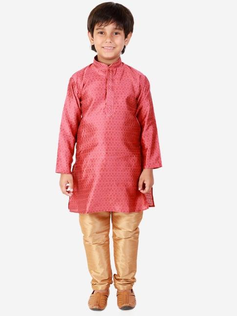 pro-ethic style developer kids pink & beige printed full sleeves kurta with pyjamas
