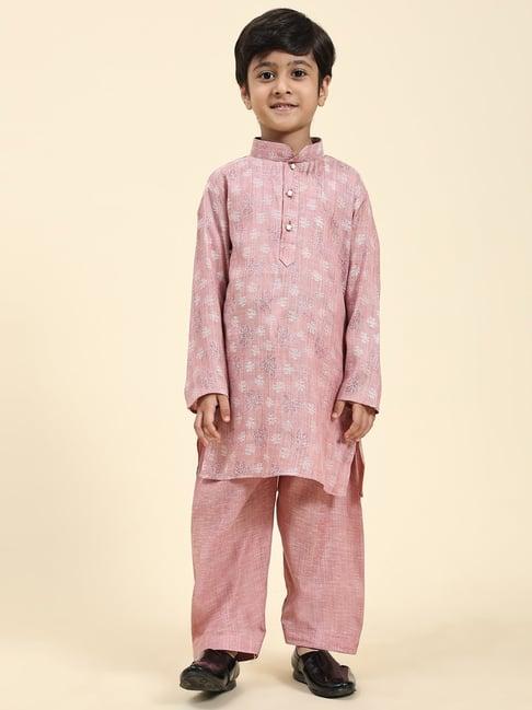 pro-ethic style developer kids pink printed full sleeves kurta with pyjamas