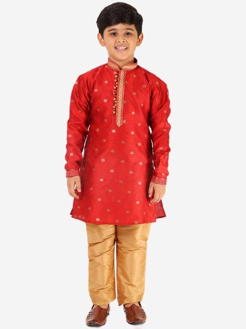pro-ethic style developer kids red & beige printed full sleeves kurta with pyjamas