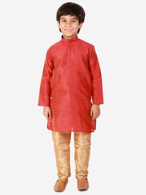 pro-ethic style developer kids red & beige printed full sleeves kurta with pyjamas