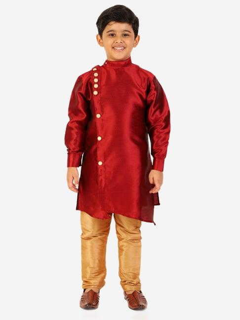 pro-ethic style developer kids red & beige solid full sleeves kurta with pyjamas