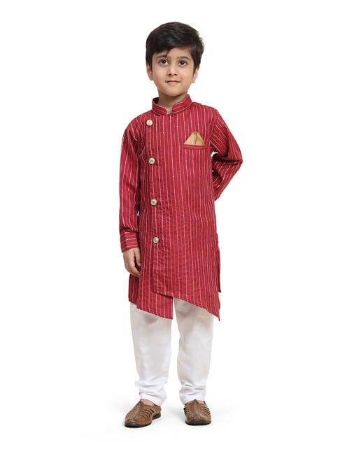 pro-ethic style developer kids red & white printed full sleeves kurta with pyjamas