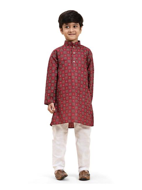 pro-ethic style developer kids red & white printed full sleeves kurta with pyjamas