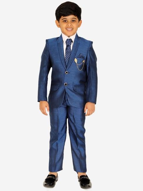 pro-ethic style developer kids royal blue & white solid full sleeves shirt, waistcoat, pants with tie