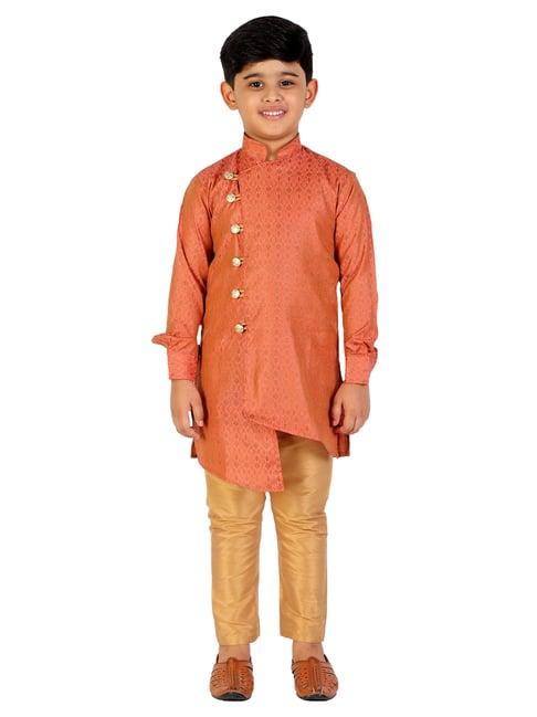 pro-ethic style developer kids rust & beige printed full sleeves kurta with pyjamas