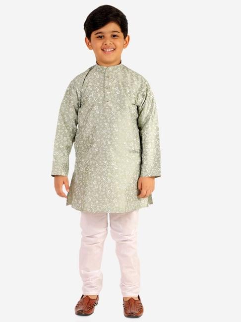 pro-ethic style developer kids sage green & white floral print full sleeves kurta with pyjamas