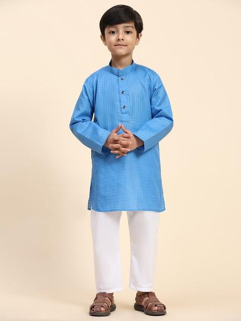 pro-ethic style developer kids sky blue self design full sleeves kurta with pyjamas