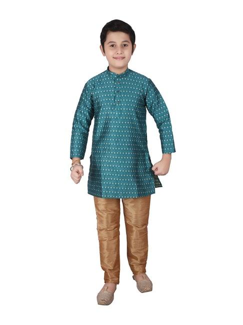 pro-ethic style developer kids teal & beige printed full sleeves kurta with pyjamas