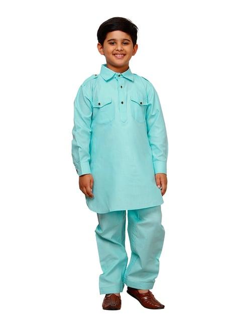 pro-ethic style developer kids turquoise solid full sleeves pathani kurta with pyjamas
