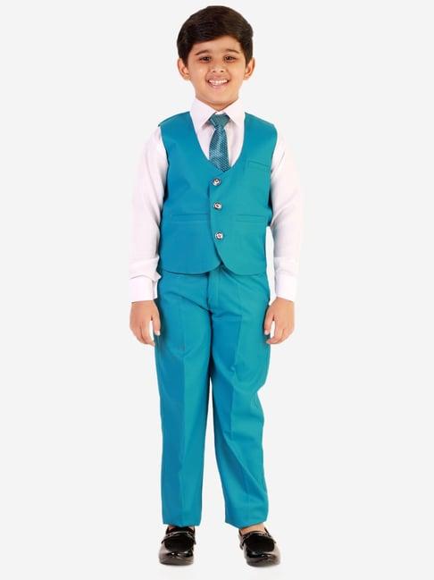 pro-ethic style developer kids turquoise solid full sleeves shirt, waistcoat, pants with tie