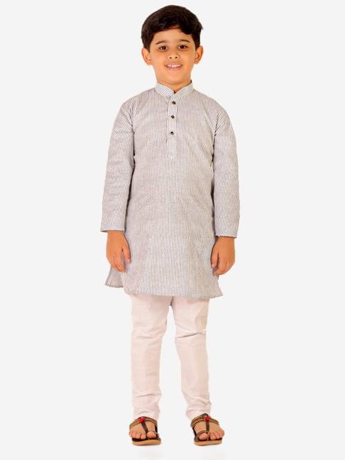 pro-ethic style developer kids white & black striped full sleeves kurta with pyjamas