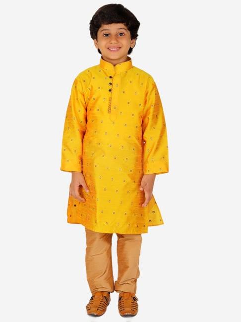 pro-ethic style developer kids yellow & beige printed full sleeves kurta with pyjamas