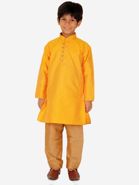 pro-ethic style developer kids yellow & beige striped full sleeves kurta with pyjamas
