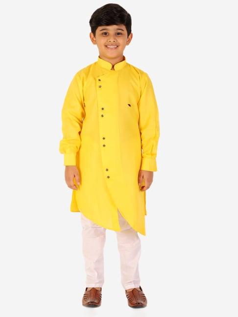 pro-ethic style developer kids yellow & white solid full sleeves kurta with pyjamas