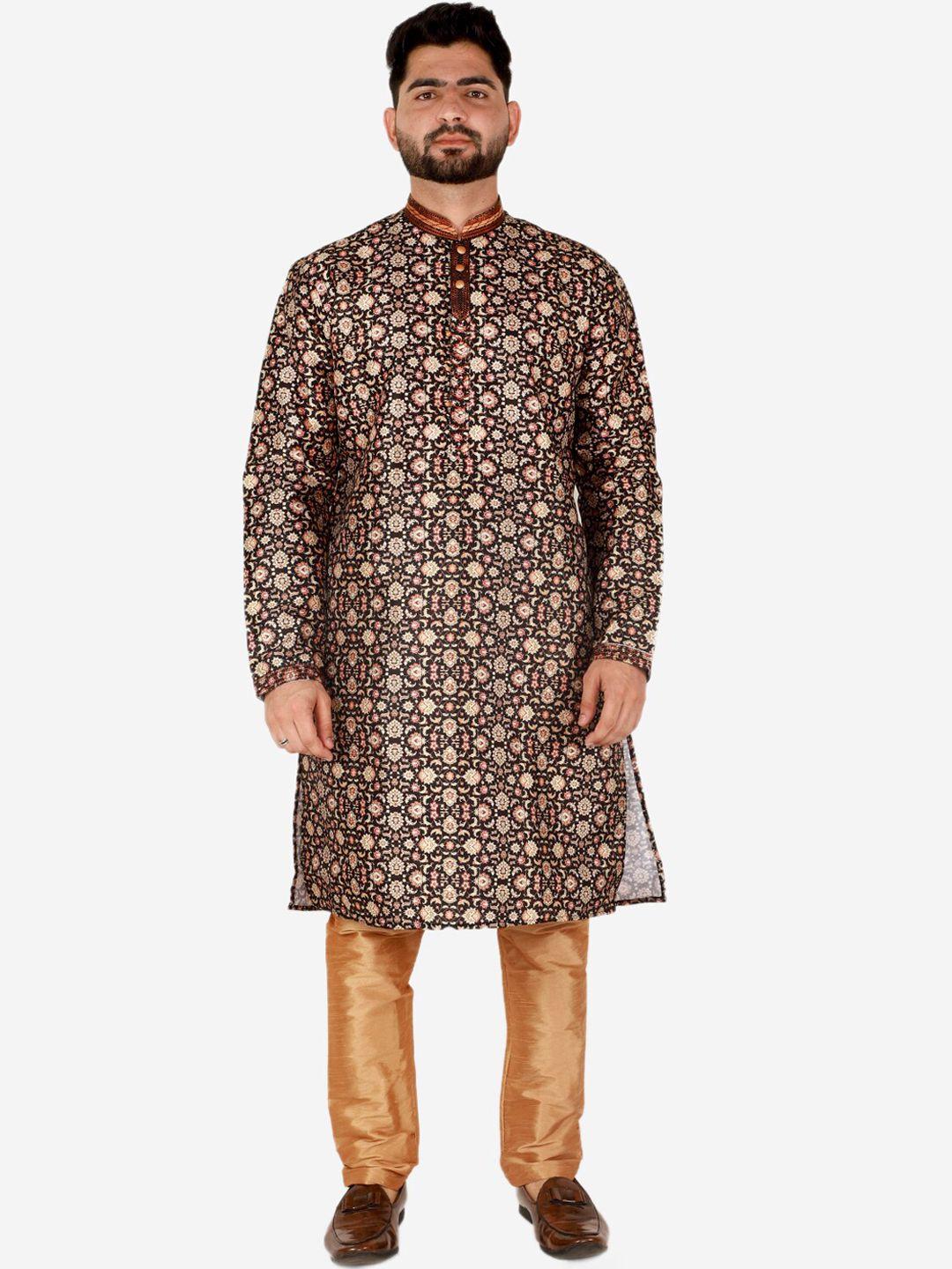 pro-ethic style developer men ethnic motifs printed pure silk kurta with pyjamas