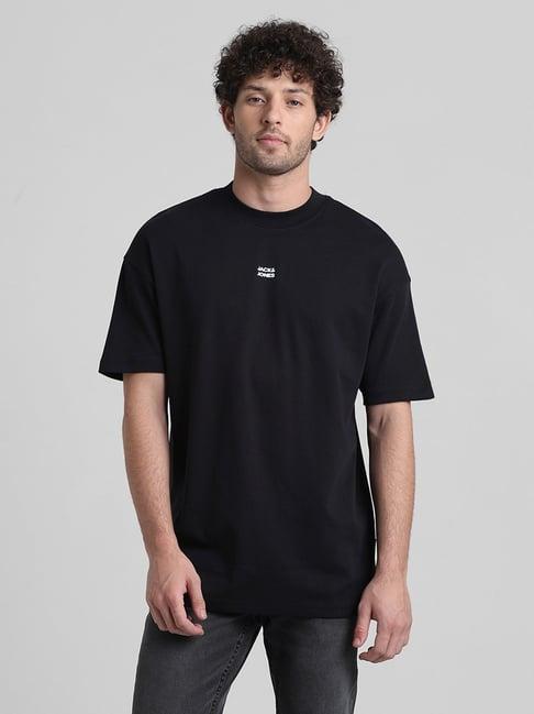 produkt by jack & jones black cotton boxy fit printed t-shirt