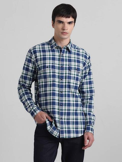 produkt by jack & jones bronze green cotton regular fit checks shirt