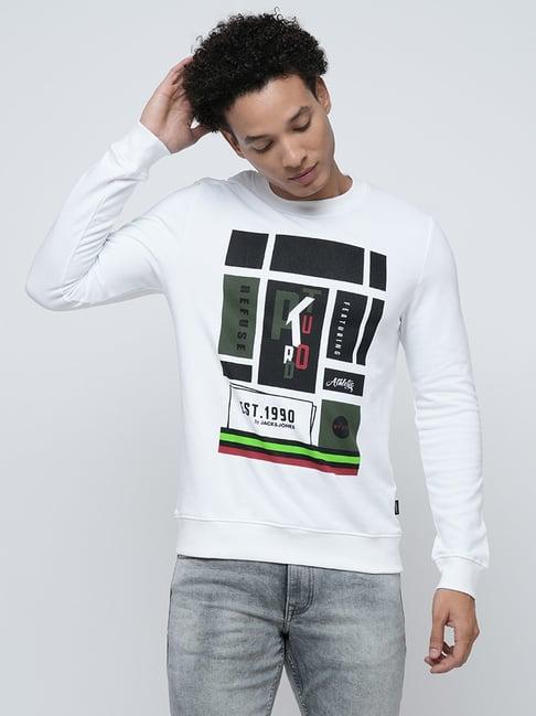 produkt by jack & jones white cotton regular fit printed sweatshirt