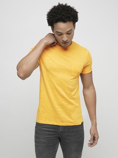 produkt by jack & jones yellow cotton slim fit t-shirt