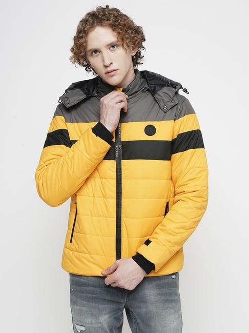 produkt by jack & jones yellow regular fit quilted hooded jacket