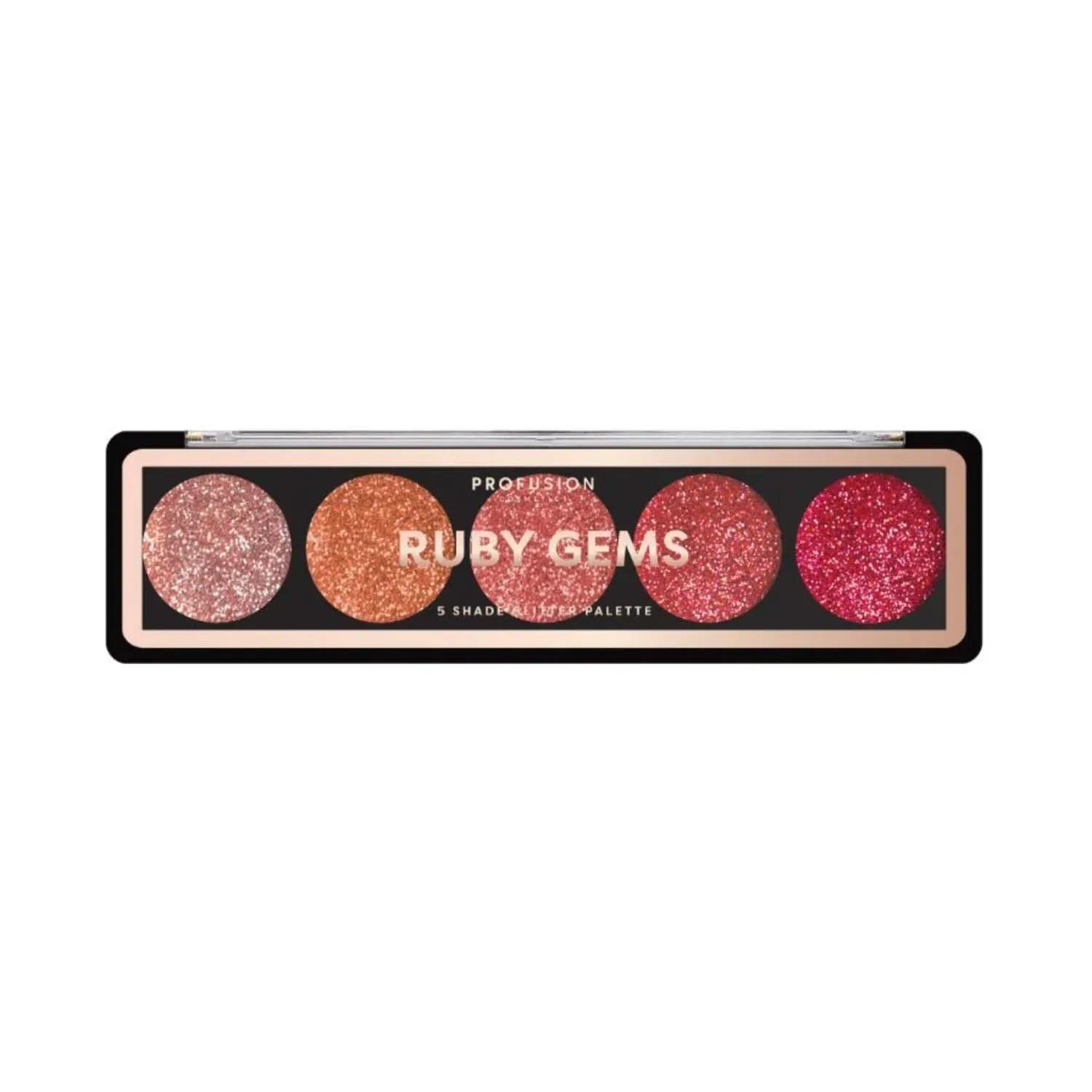 profusion cosmetics 5 shade glitter eye shadow pallete - ruby gems (4.5g)