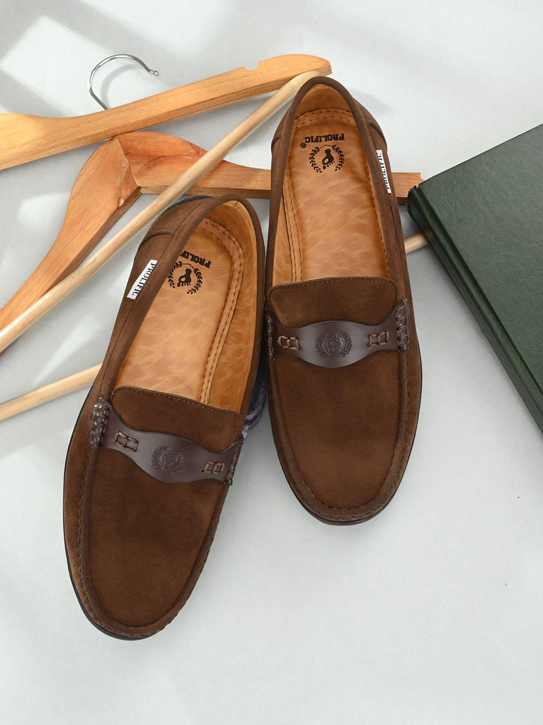 prolific men brown solid loafers