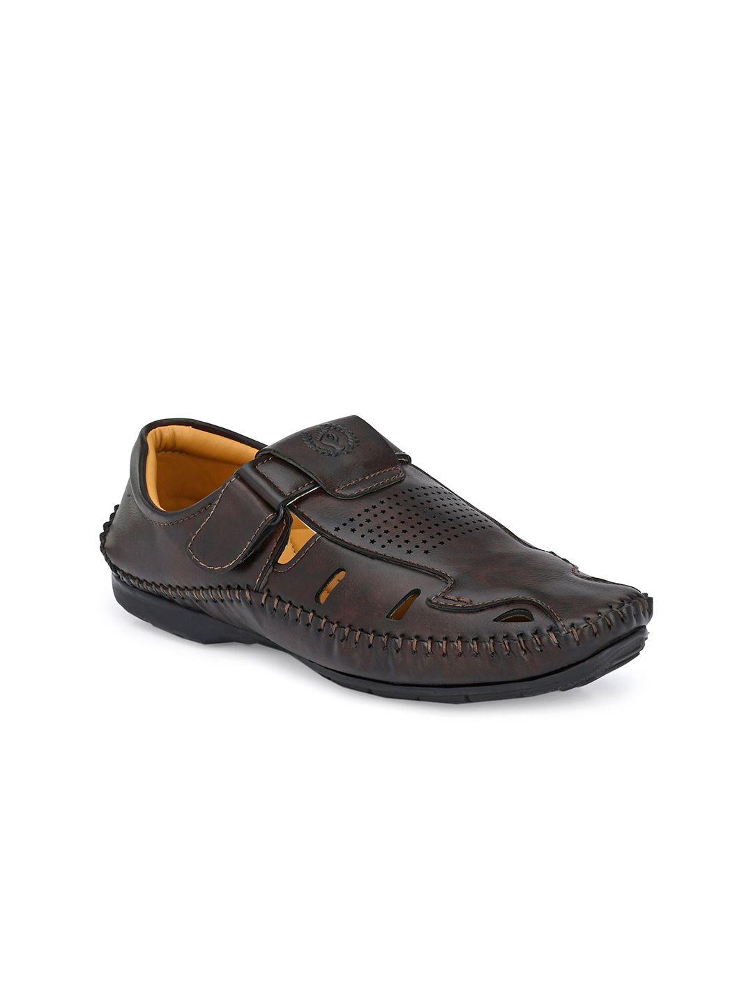 prolific men dark brown solid shoe-style sandals