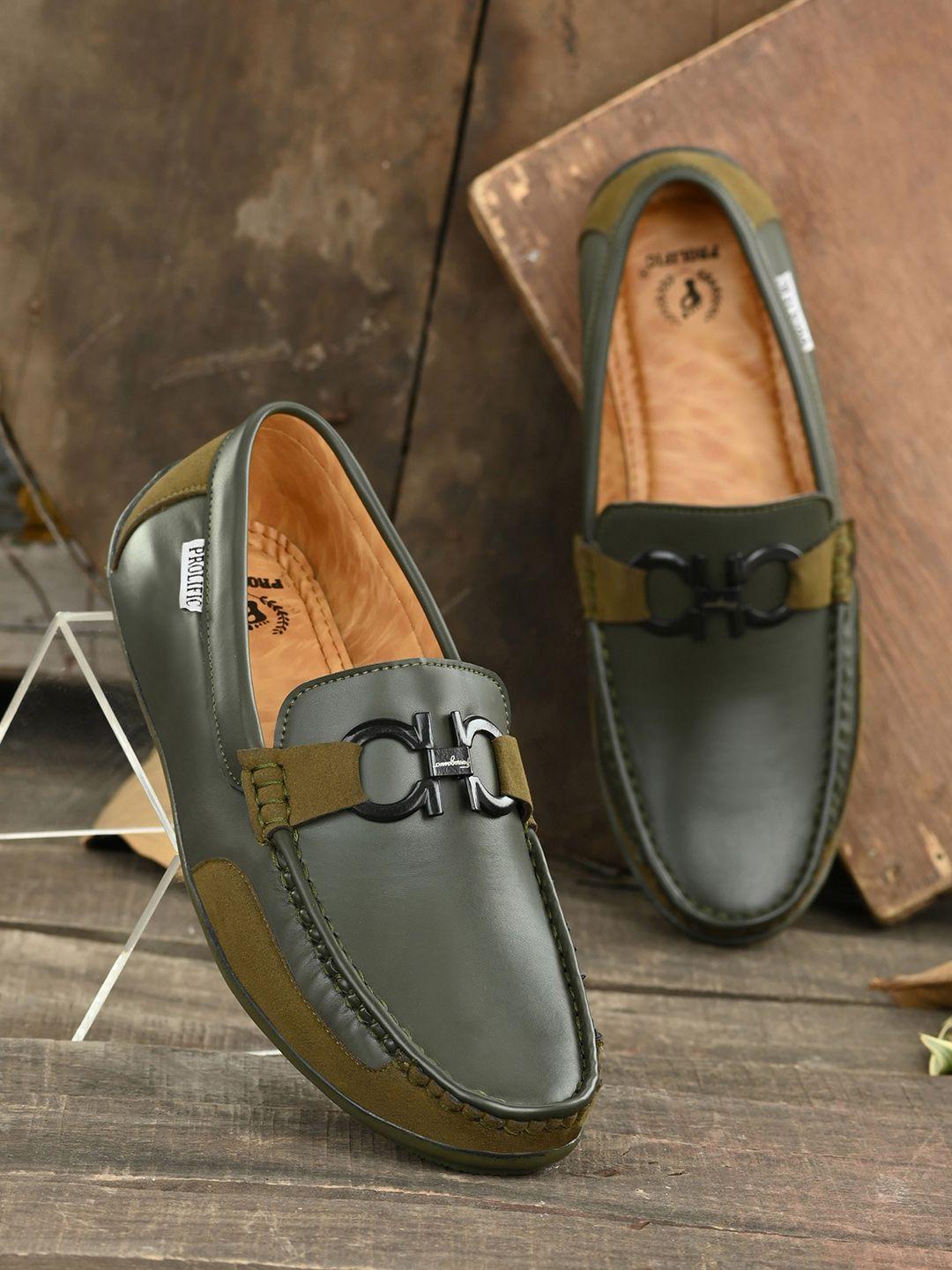 prolific men green solid loafers