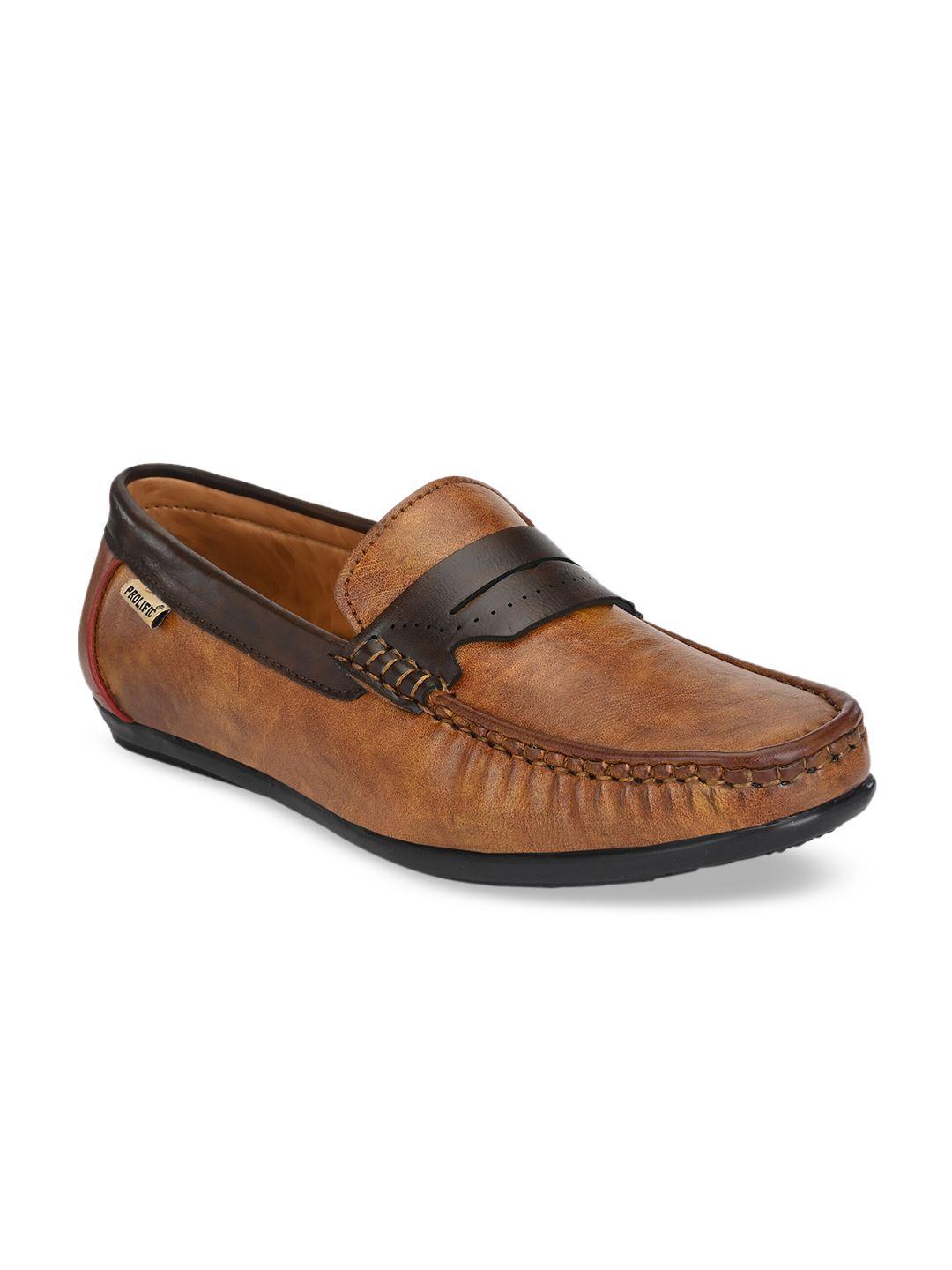 prolific men tan brown & coffee brown colourblocked penny loafers