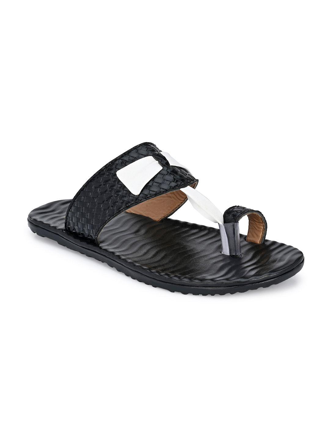 prolific men black & white basketweave textured comfort sandals