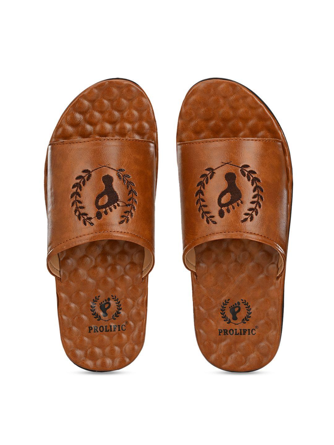 prolific men tan brown self design sliders