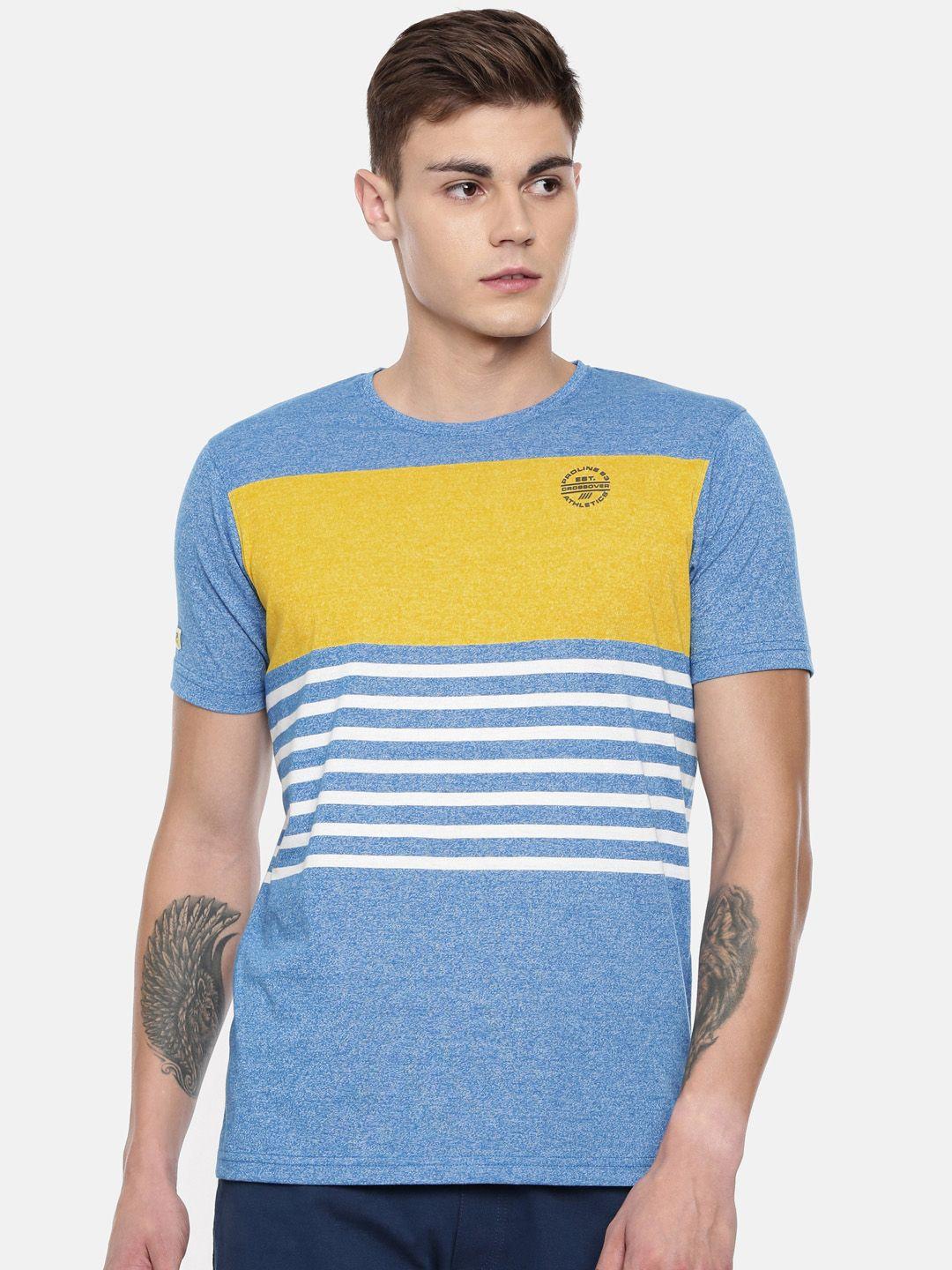 proline active men blue & white striped round neck t-shirt