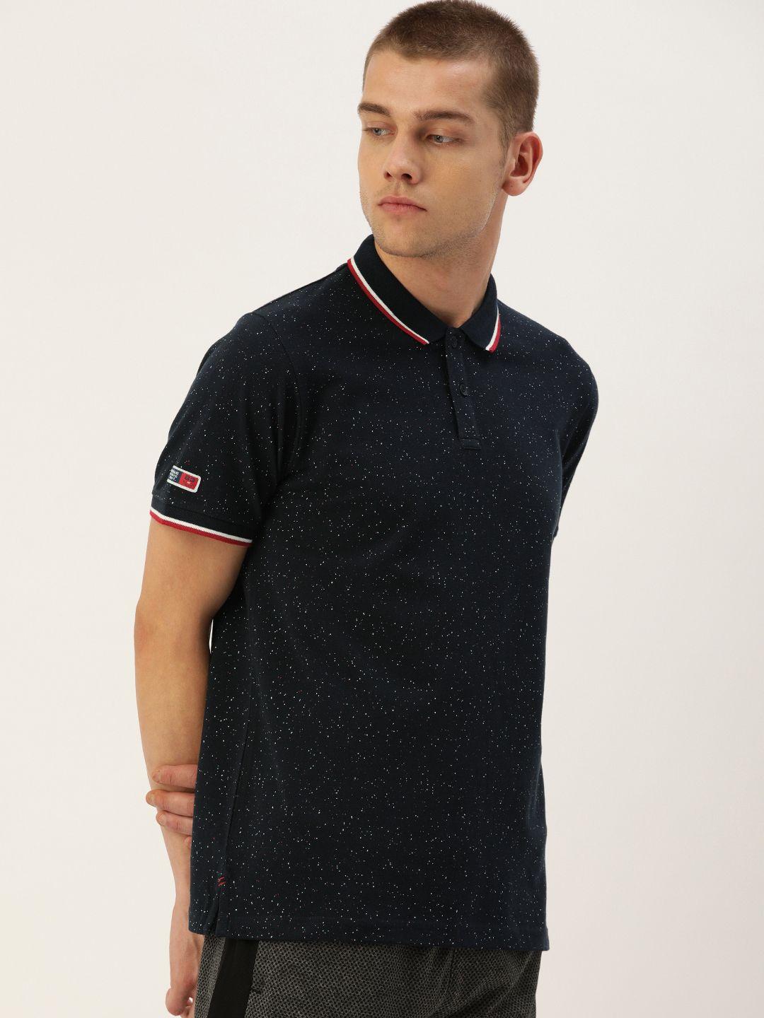 proline active men navy blue & white printed polo collar t-shirt
