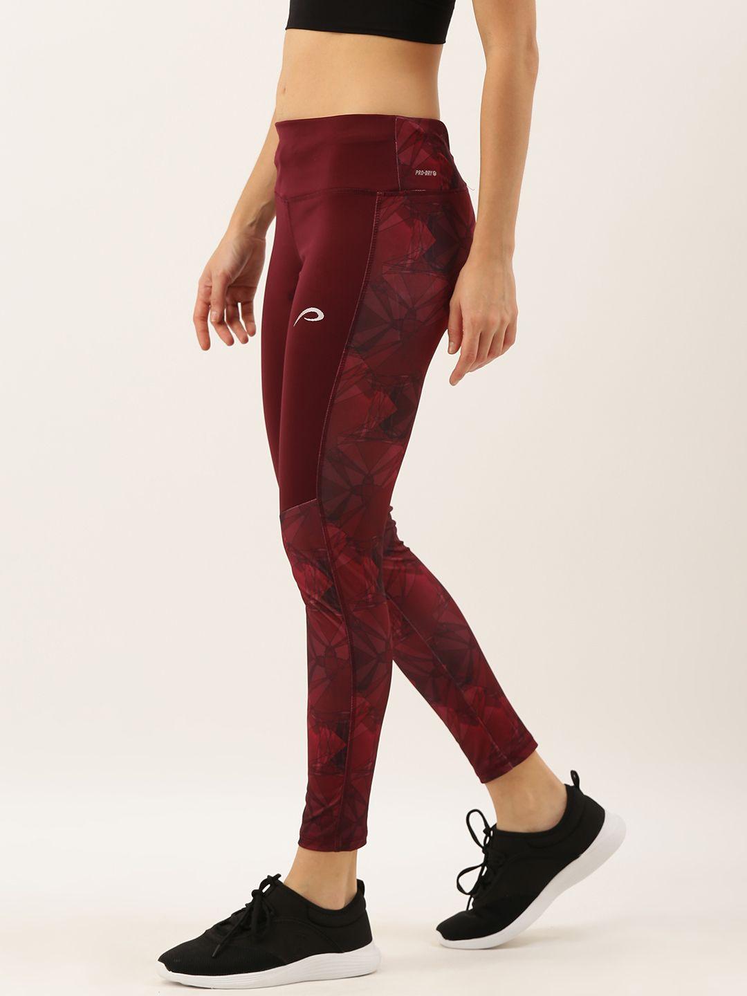 proline active women maroon printed performance fit cropped tights
