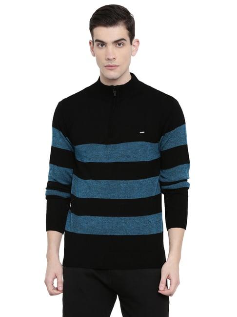 proline black & blue regular fit striped sweater