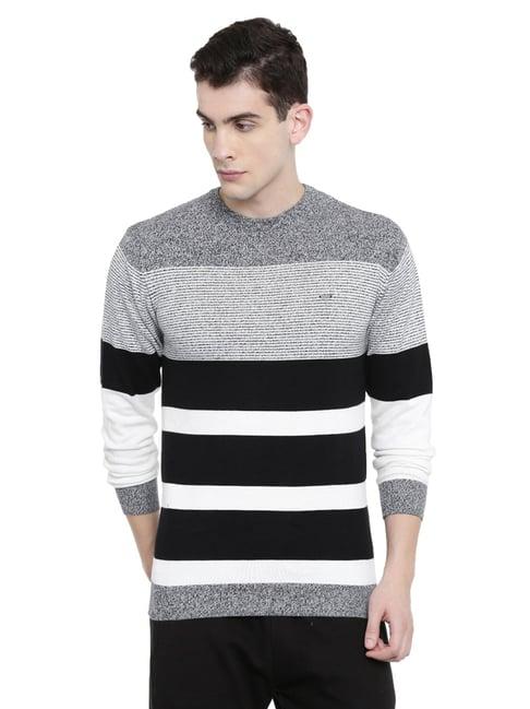 proline black cotton regular fit striped sweater
