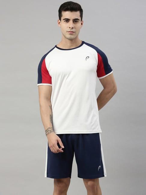 proline off white & dark blue regular fit sports t-shirt & shorts set