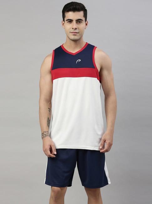 proline off white & dark blue regular fit sports t-shirt & shorts set