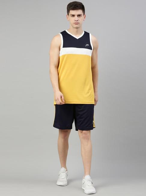 proline yellow & navy regular fit sports t-shirt & shorts set
