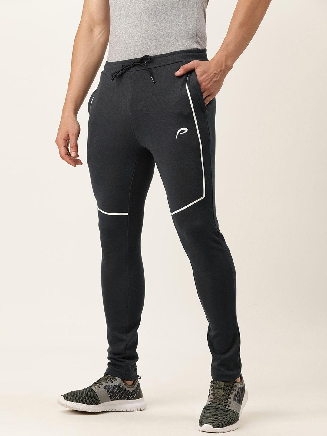 proline active men grey & white colourblocked mid rise elasticated casual track pants