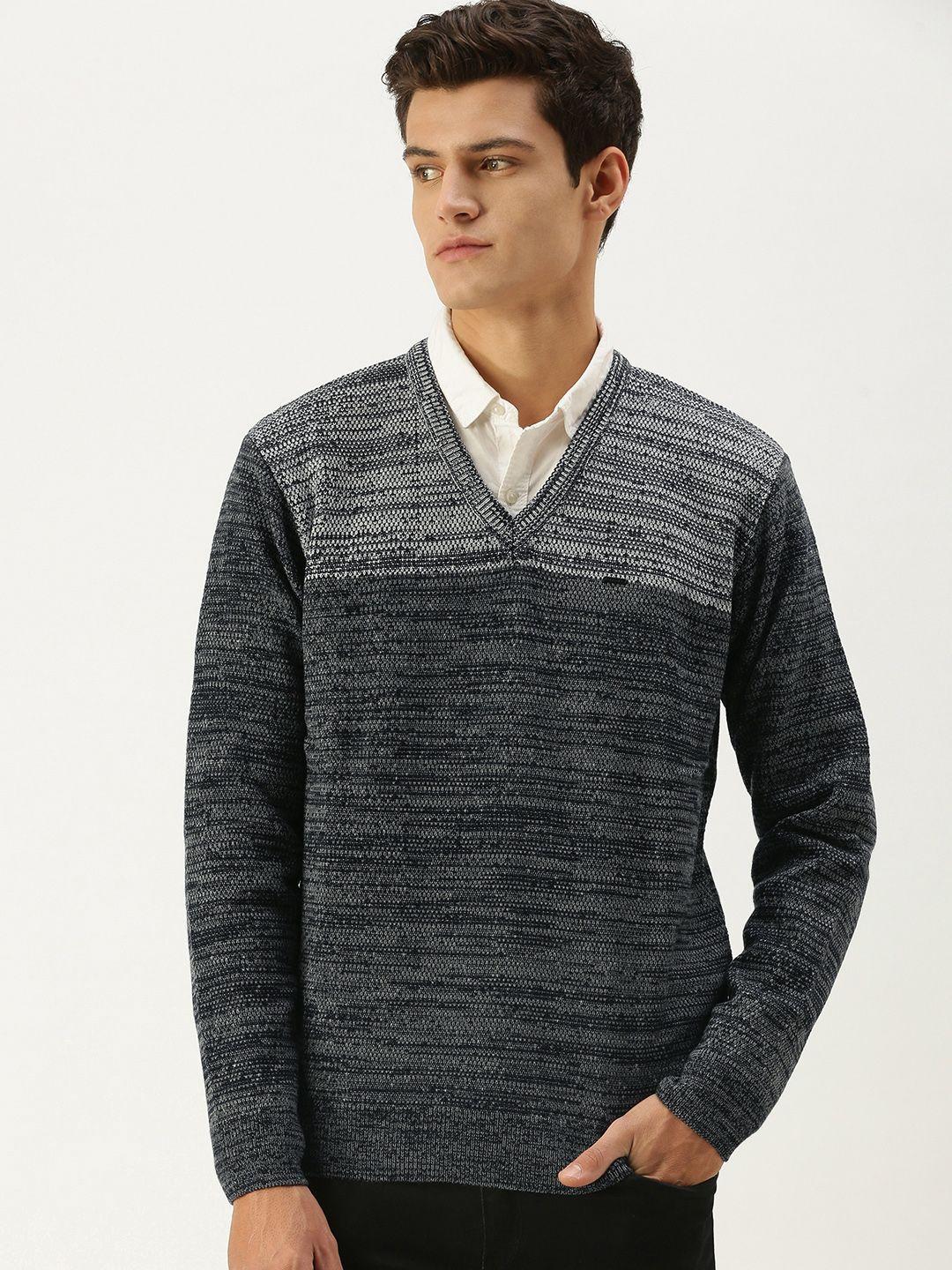 proline active men navy blue & grey colourblocked pullover sweater