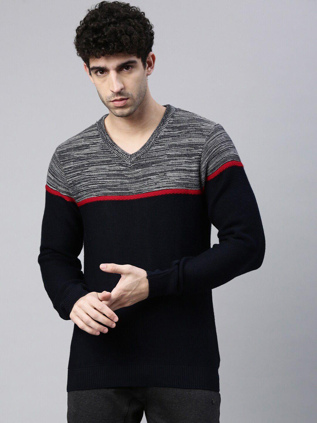 proline active men navy blue & grey colourblocked pullover