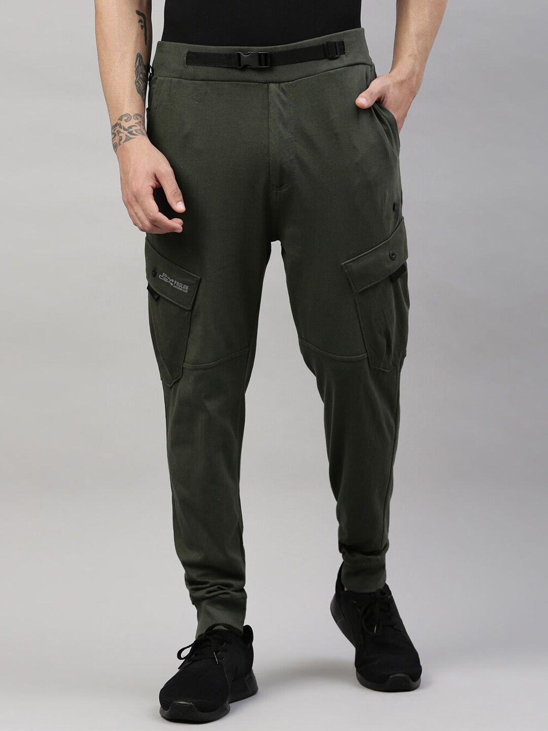 proline active men olive solid cotton track pants