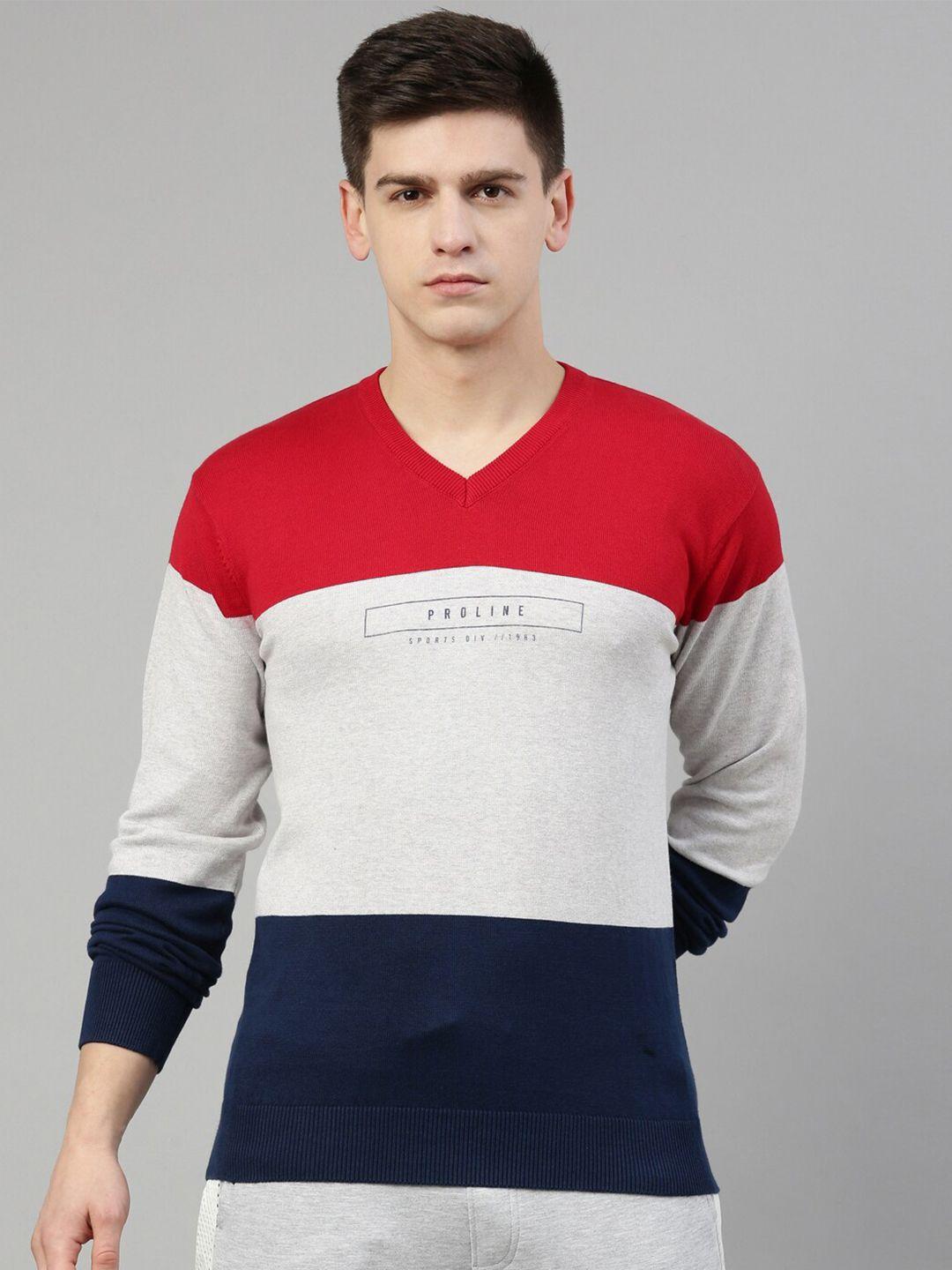 proline active men red & grey colourblocked pullover sweater
